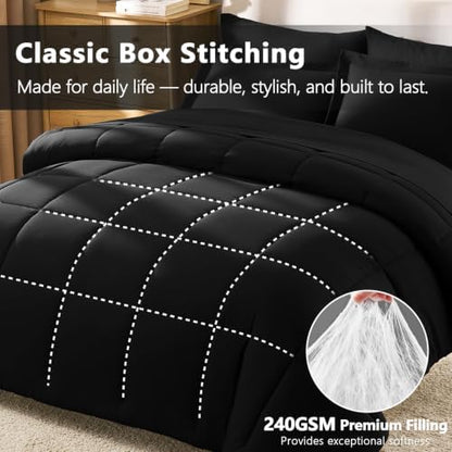 CozyLux Twin XL Comforter Set, 5-Piece Bed in a Bag, Black