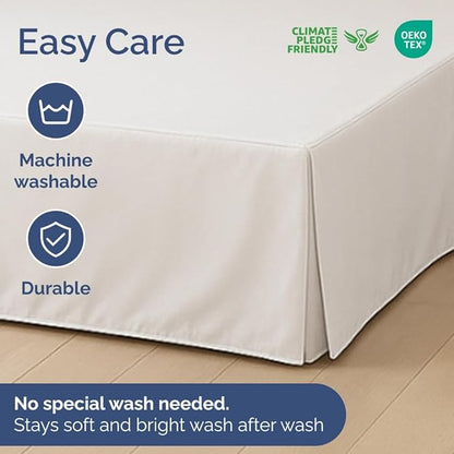 Pleated Bed Skirt Twin Size - 3 Sided Pleated Bed Skirt Twin - Ultra-Soft, Easy Fit with 18 Inch Tailored Drop - Hotel Quality, Wrinkle Free & Fade Resistant - for Women, Men, Kids and Teens - White