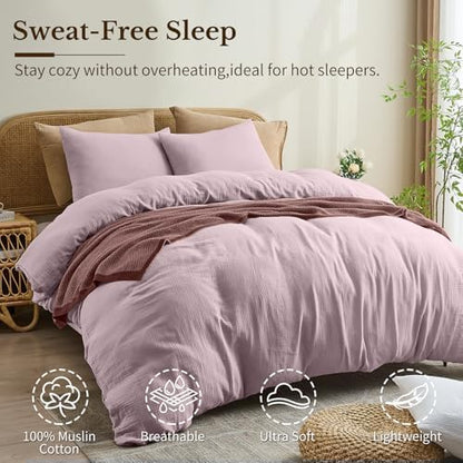 MEISHANG Muslin Duvet Cover King Size - 100% Organic Cotton