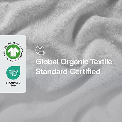 Sijo Stone Washed Organic French Linen Bed Sheet Set, GOTS Certified Organic, Best Cooling Linen Sheet Award by Sleep Foundation, 4 Piece - 2 Pillowcases, 1 Fitted and 1 Flat (Dove, King)