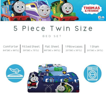 Franco Thomas & Friends Kids Bedding Super Soft Comforter and Sheet Set with Sham, 5 Piece Twin Size, (Officially Licensed Product)