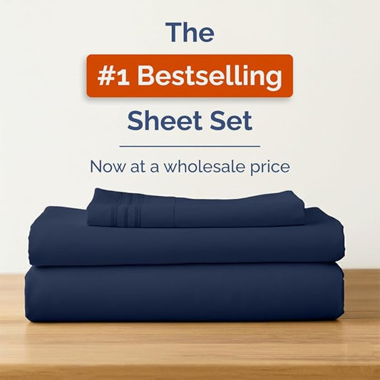 Bulk Case Pack of 16 Sheet Sets - (16) Complete Twin XL Size Sheet Sets w/ Deep Pockets - Wholesale Bulk Bedding for Hotels, Spas & Airbnbs - Breathable, Cooling & Wrinkle Free - (Twin XL, Navy Blue)