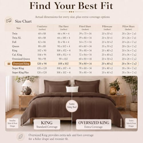 CozyLux Oversized King Comforter Set Brown- 7 Pieces Bed in a Bag