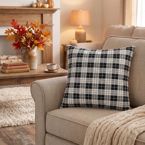 AVOIN colorlife Black White Plaid Decorative Throw Pillow Covers, 18 x 18 Inch Holiday Scottish Tartan Cushion Case Farmhouse Decoration for Sofa Couch Set of 2