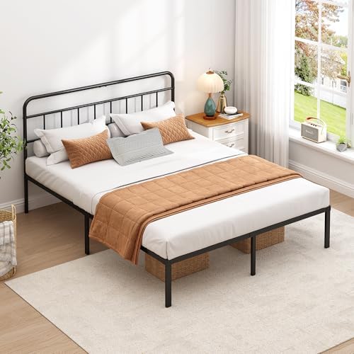 King Bed Frame with Classic Headboard, Black