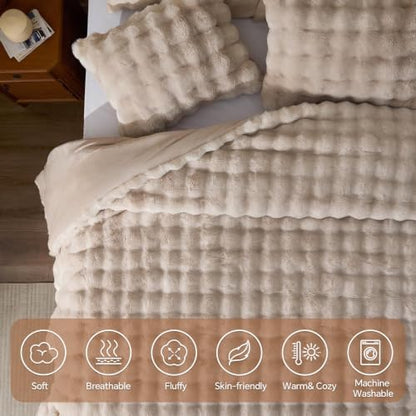 BEDELITE Faux Fur Comforter Set King,Thick Winter Comforter,Khaki