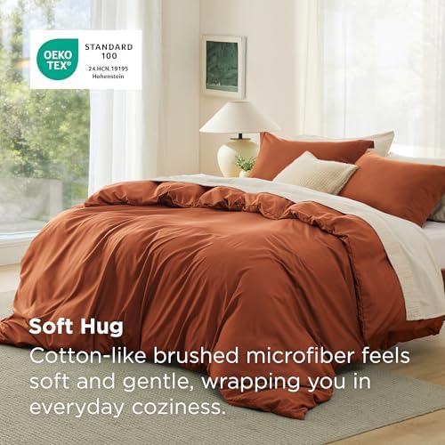 Bedsure Duvet Cover King Size, 3Pcs Double Brushed Bedding Set, Terracotta