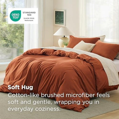 Bedsure Duvet Cover King Size, 3Pcs Double Brushed Bedding Set, Terracotta
