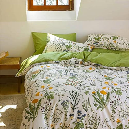 Wellboo Botanical Comforters Queen White and Green Floral Bedding Comforter Sets Sage Green Plant Bedding Full Girls Women Cotton Watercolor Flower Quilts Garden Bohemian Bedding Rustic Leaf Blossom