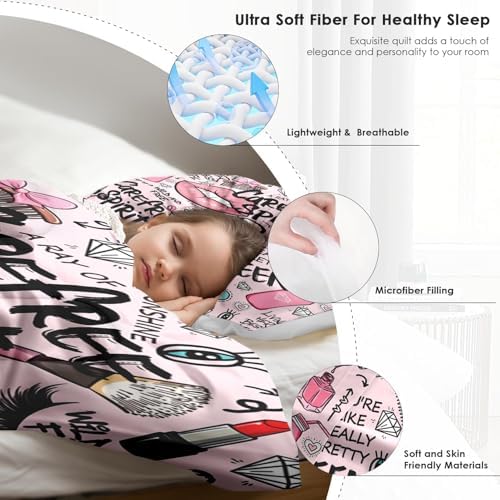 Pamnest Full Comforter Set, 3 Pieces Makeup Pink Bedding, All Season