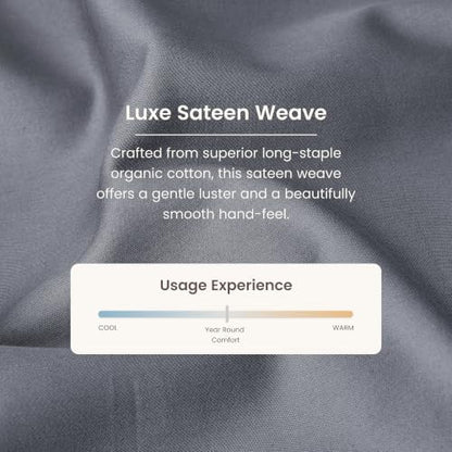 BIOWEAVES 100% Organic Cotton 1 Twin XL Fitted Sheet Only | 300 Thread Count Sateen Weave GOTS Certified with Deep Pocket - Gray
