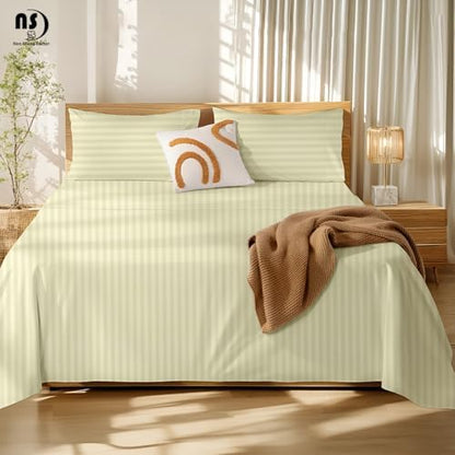 NON Sticky cotton King 4 Piece Sheet Set, 100% Long Staple Cotton, Soft Cooling Hotel Luxury Bedding Sheets, Deep Pocket Fits 10" to 18" Mattress, 78" x 80", Ivory Stripe
