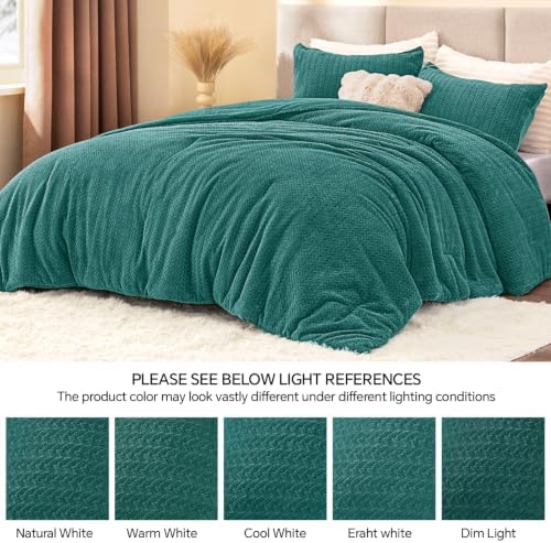 ChiXpace Fleece Twin Size Comforter Set Teal, Fluffy Bed Set 2 Pieces