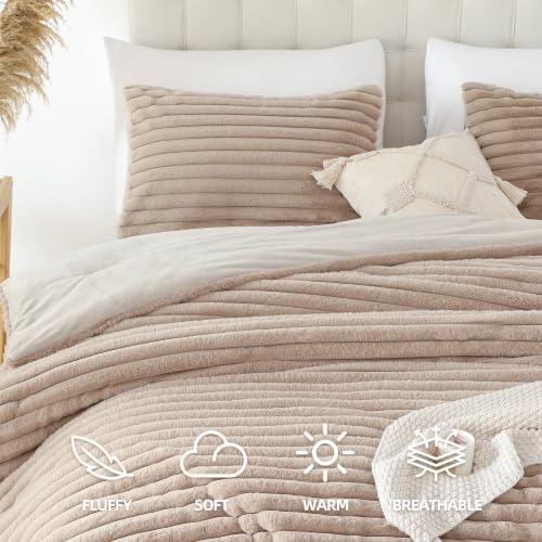 Smoofy Fluffy Queen Size Comforter 3 PCS - Linen Fleece Bedding Set