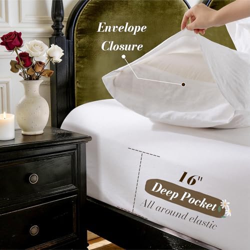 SONORO KATE 100% French Linen Twin Size Sheets Set,Natural Flax Bedding