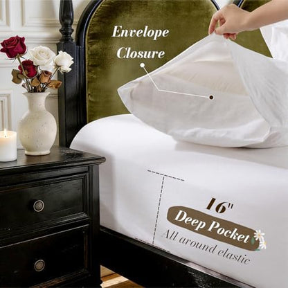 SONORO KATE 100% French Linen Twin Size Sheets Set,Natural Flax Bedding