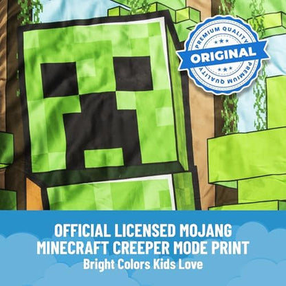 Jay Franco Kids Slumber Bag and Pillow - 54 x 27 Inch Comfy Indoor Sleeping Bag for School and Sleepovers, 2 Piece Set, Green - Minecraft