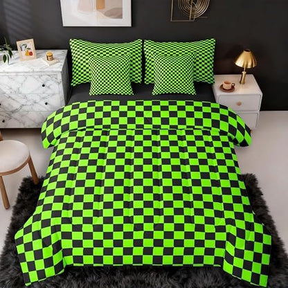 jejeloiu Bright Green Black Comforter Set with Sheets 7 Piece Queen Size