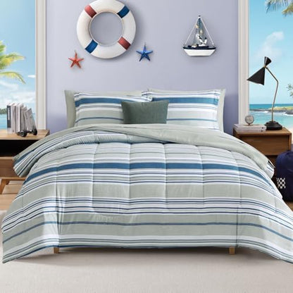 Twin XL Comforter Set Striped Royal Blue 5 Pieces Bed in a Bag for Dorm