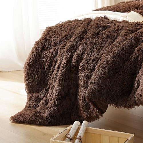 Smoofy Fluffy King Size Comforter Set, Brown Faux Fur Comforter Set 3Pieces