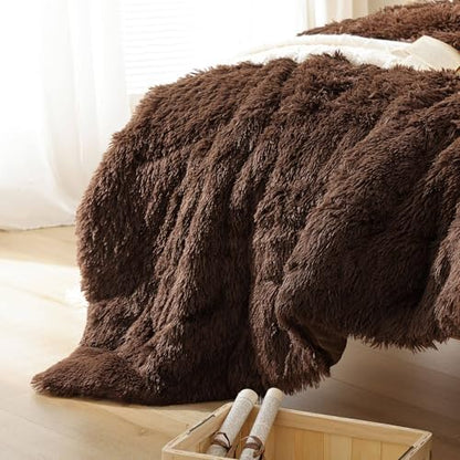 Smoofy Fluffy King Size Comforter Set, Brown Faux Fur Comforter Set 3Pieces