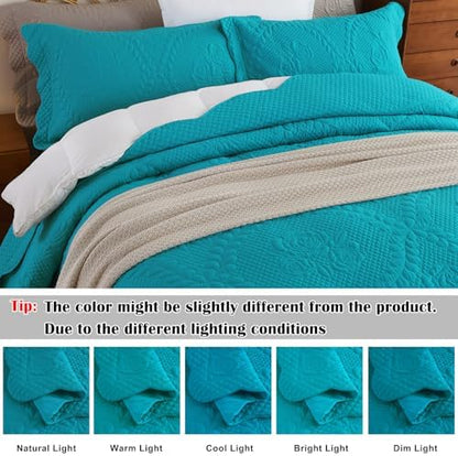 EVENHUG Oversized King Bedspreads California King Quilt Set with Pillow Shams Extra Wide Large King Size Quilts Lightweight Coverlet Bedding Sets Teal Blue 120"x120"