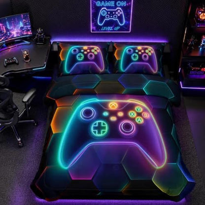 5PCS Gaming Comforter Sets Queen,Queen Comforter Set for Boys,Gaming Geometry Bed Set for Boys,Adults,Teens,All Season Use