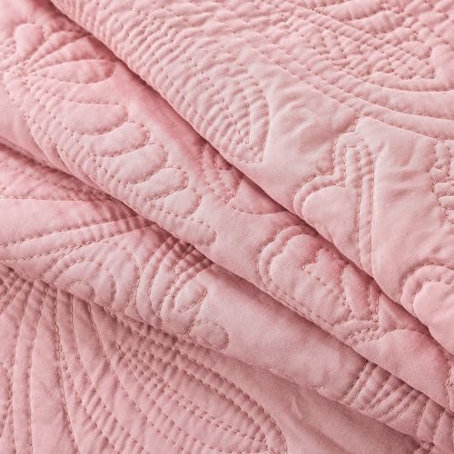 HoneiLife Quilt Sets King Size - 3 Piece Microfiber Quilt Set Lightweight Bedspreads Reversible Coverlets Rustic Bed Cover King Quilt Bedding Set All Season Quilts-Pink