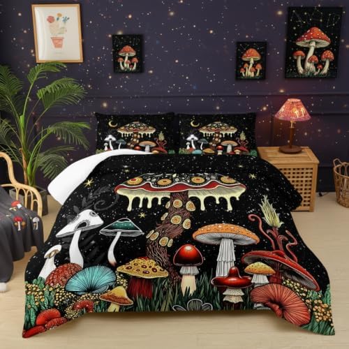 Mushroom Comforter King Bed Set，King Size Mushroom Bedding Set，with 1 Comforter with 2 Pillow Case