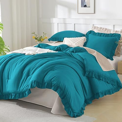 Andency Turquoise California King Comforter Set, 3 Pcs Shabby Chic Bedding