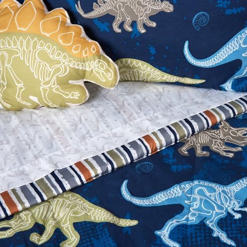 Northwest Classics Twin Sized Dino Discovery Glow-in-the-Dark 6-Piece Bed in a Bag Set, All Seasons Bedding for Girls and Boys, Comforter, Flat Sheet, Fitted Sheet, Pillowcase, Pillow, Sham