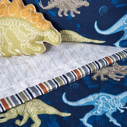 Northwest Classics Twin Sized Dino Discovery Glow-in-the-Dark 6-Piece Bed in a Bag Set, All Seasons Bedding for Girls and Boys, Comforter, Flat Sheet, Fitted Sheet, Pillowcase, Pillow, Sham