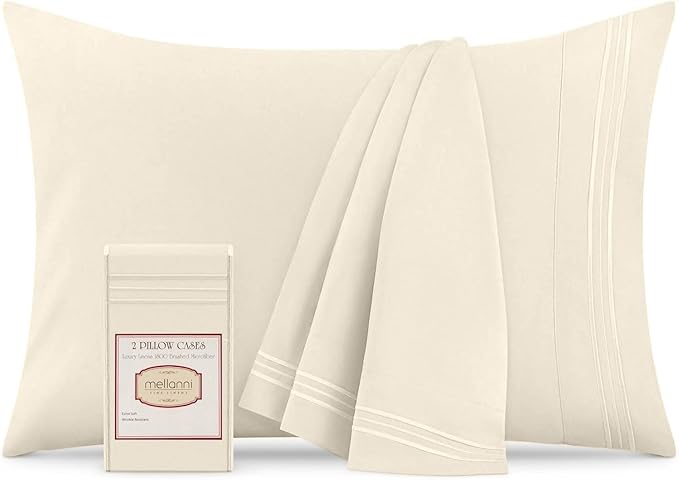Mellanni Pillow Cases - Luxury, Extra Soft, Cooling Pillow Covers - 2 PC Iconic Collection Pillowcases - Envelope Closure (Standard/Queen 20" x 30", Golden Ivory)