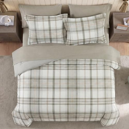 Plaid Twin XL Comforter Set Grey White 5 Pieces College Dorm Bed in a Bag