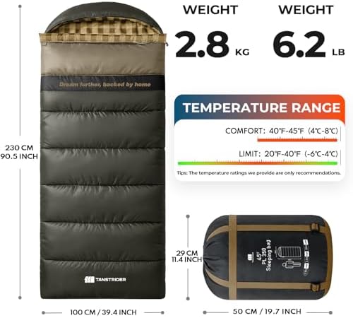 Cotton Flannel XXL Winter Sleeping Bags for Adults Big and Tall,Cold Weather 90x39 Inch Camping Sleep Bag,Waterproof Machine Washable 4 Season Outdoor Camping Gear,2-Way Zipper