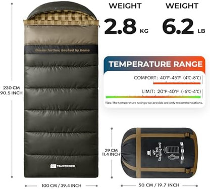 Cotton Flannel XXL Winter Sleeping Bags for Adults Big and Tall,Cold Weather 90x39 Inch Camping Sleep Bag,Waterproof Machine Washable 4 Season Outdoor Camping Gear,2-Way Zipper