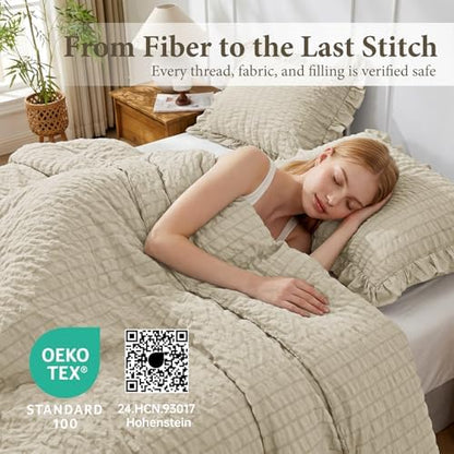 JOLLYVOGUE Linen Oversized King Comforter Set,3pcs Seersucker Bed Set