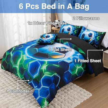 A Nice Night Twin Size Bed in A Bag 6 Pc Football Comforter Sets for Boys