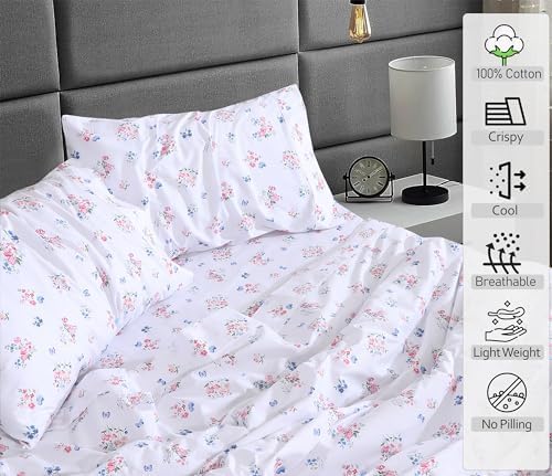 RUVANTI 100% Cotton Percale King Sheets, King Size Sheets Set, Funa Flora