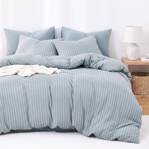 Wake In Cloud Striped Cotton Duvet Cover Set, Blue, Full