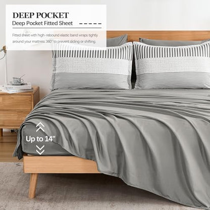 Cottolester Gray Comforter Queen 7 Pieces,Classic Striped Comforter Set