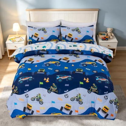 Holawakaka Boy Off-Road Race Truck Twin Comforter Set with Sheets 5 Pieces