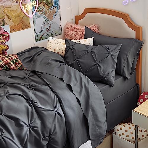 Bedsure Twin XL Comforter Set & Sheet Set, 5-Piece Dark Grey Bed in a Bag