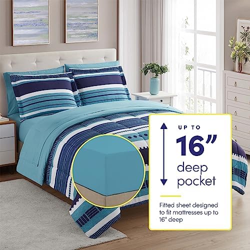 Sweet Home Collection 7 Piece Comforter Set Bag Solid Color All Season Soft Down Alternative Blanket & Luxurious Microfiber Bed Sheets, Marino, Twin