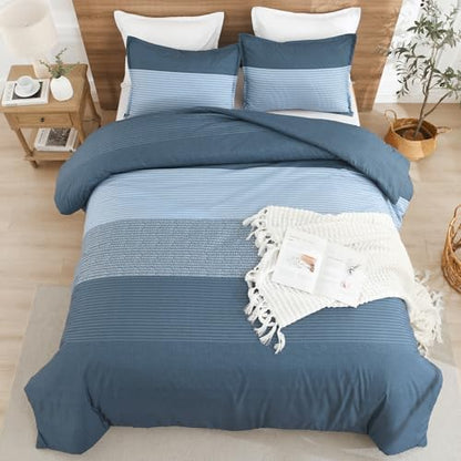 Litanika Haze Blue Super King Plus Comforter Set - 3 Pieces Stripe Bed Set