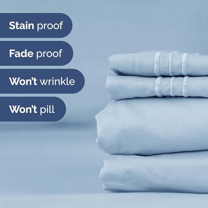 Full XL Bed Sheet - 4 Piece Full XL Bed Sheets Set - Soft, Breathable & Cooling - Hotel Luxury Bedding for Women, Men, Kids, Teens, Boys & Girls - Deep Pockets, Comfy, Fade & Wrinkle Free - Sky Blue