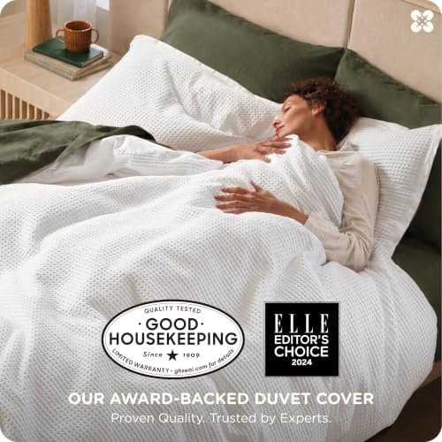 Bedsure PureWoven 100% Cotton Waffle Duvet Cover Set, 2 Pieces, Twin, White