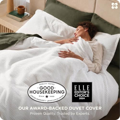 Bedsure PureWoven 100% Cotton Waffle Duvet Cover Set, 2 Pieces, Twin, White