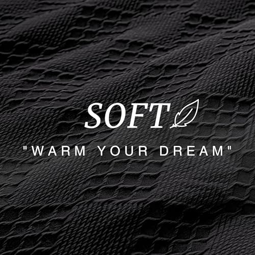 EXQ Home Waffle Comforter Queen Size - Super Soft Embossed Design Comforter Set 3 Pieces, Black 3D Diamond Pattern Bedding Set,Winter Warm Bed Set,1 Comforter with 2 Pillowcases