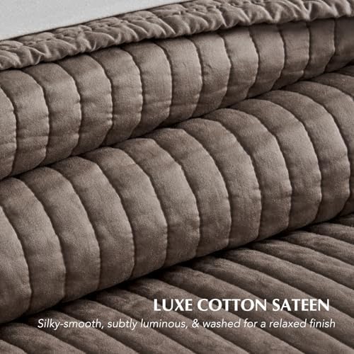 EVERGRACEHOME Cotton Sateen Quilt Set, Oversized Cal King, Mocha Brown